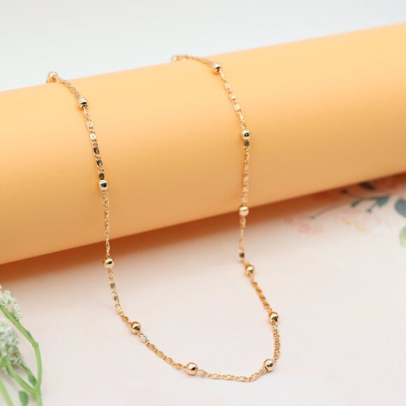 "Rose Gold Beaded Chain Necklace, XPNL0189 - Picture 7 of 12